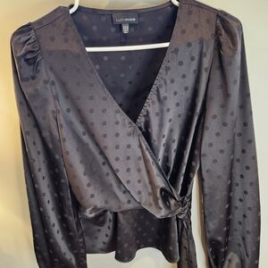 Lucy Paris Charcoal Dot Satin Wrap Blouse